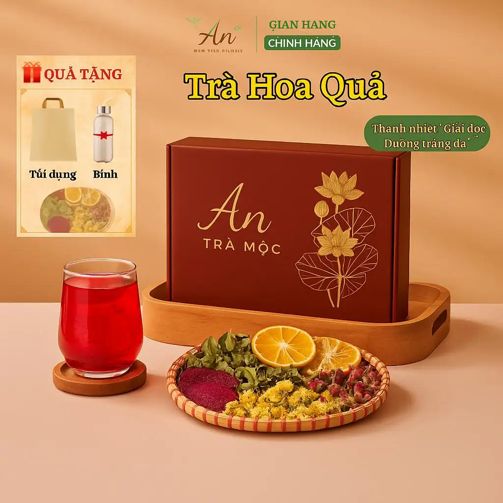 Trà Hoa Quả Nhiệt Đới - (TẶNG 10 GÓI) HOẶC (TẶNG: 5 Gói lẻ + Bình thuỷ tinh + Túi đựnġ) - An Trà Mộc